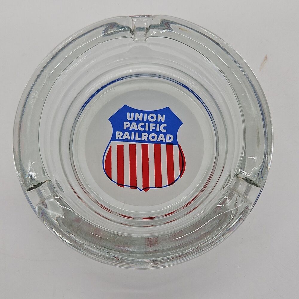Union Pacific Railroad Ashtray Vintage Clear Glass 4”
